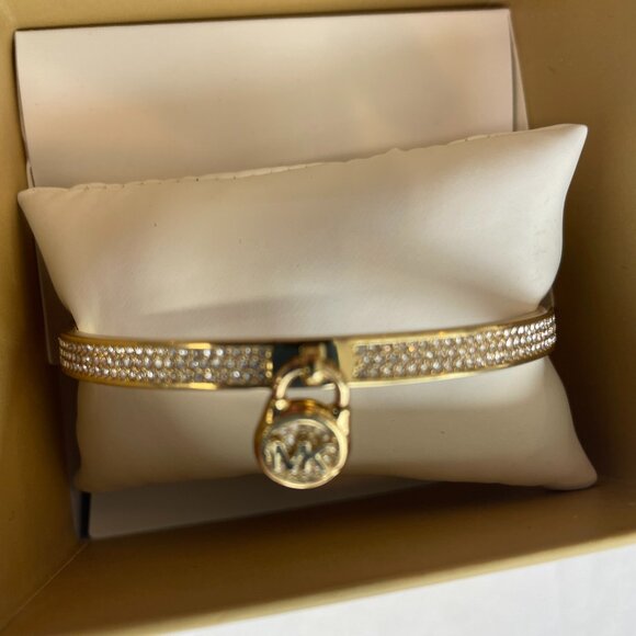 Michael Kors Pave Gold Dangle Lock HInged Bracelet in Box - Picture 2 of 6